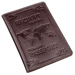 Шкіряна обкладинка на паспорт з карткою та рамкою SHVIGEL 13983 коричнева