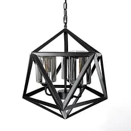 Люстра Лофт у чорному корпусі форми багатогранник із графітовими плафонами | Арт. 045/3 BK+GR | Line F