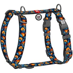 Шлейка для собак Waudog Nylon анатомическая H-образная с QR-паспортом, рисунок "Апельсины", пластиковый фастекс, L