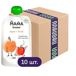 Упаковка пюре Mama knows Яблочно-персиковое без сахара 900 г (90 г х 10 шт.)