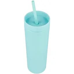 Охлаждающий матовый стакан 473 мл BPA-Free с трубочкой 21х6.5см light blue
