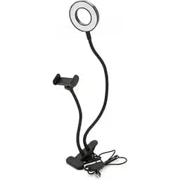 Держатель подставка Voltronic Power для телефона на зажиме Yt35299 + кольцо подсветки Led черная