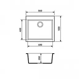 Кухонна мийка Adamant UNIVER чорна 560x500x200 мм, без крила 56 см - мініатюра 2