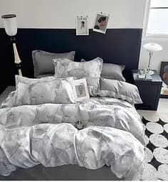 Комплект постельного белья Дима Турция с компаньоном 100% хлопок Наволочки 70х70см семейка с двумя пододеяльниками Серый мрамор