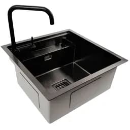 Кухонна мийка Platinum Handmade TZ з нержавіючої сталі одночашева зі змішувачем 50x50x20 см чорна