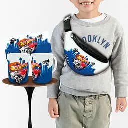 Набір: дитяча сумка-бананка+кружка Хот Вілс «Hot Wheels» 32х15см, бананка для хлопчика через плече на подарунок (01002)