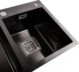 Кухонна мийка Platinum Handmade PVD HDB з нержавіючої сталі 3.0 мм квадратний сифон 78x43x23 см чорна - мініатюра 7