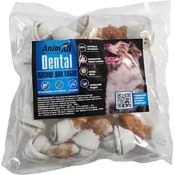 Ласощі для собак AnimAll Dental кістка баварська вузлова №2L, з м'ясом курки, 10-12 см, 10 шт.