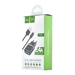 Мережевий зарядний пристрій Hoco C12 Smart dual USB charger set with Lightning cable ( EU ) 2USB 2.4A Чорний - мініатюра 2