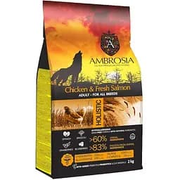 Сухий корм Ambrosia Grain Free для дорослих собак усіх порід з куркою та свіжим лососем 2 кг