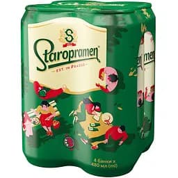 Набір пива Staropramen, світле, 4,2%, з/б, 1,92 л (4 шт. по 0,5 л)