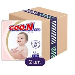 Упаковка трусиков-подгузников Goo.N Plus М (6-11 кг) на липучках для детей унисекс 112 шт. (56 шт. х 2 шт.)