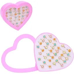 Набор детских металлических колец с бусинкой, 36 штук в коробке в форме сердца FG240408089A