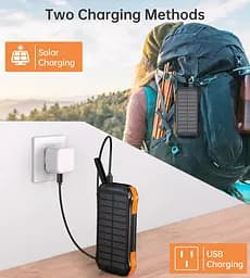 УМБ Choetech 10000mAh 2xUSB-A,1xUSB-C,solar panel, Qi-5W Black-Orange - мініатюра 5