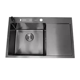 Кухонна мийка чорна з правим крилом нержавіюча сталь 1.5 мм Nett NB-7848(R), Чорний