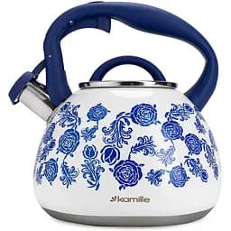 Чайник Kamille 2.7 л з нержавіючої сталі зі свистком і ручкою soft touch квіти (KM-0870)