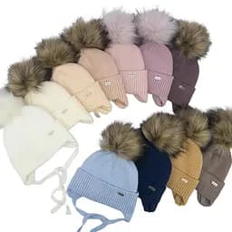 Дитяча шапка для новонароджених малюків тепла шапочка з флісом об'єм 38-40 см (1-3 місяці) Норі Talvi бежевий 1 - мініатюра 5