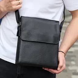Сумка месенджер 21.5x25x7 шкіряна барсетка для чоловіків Tiding Bag 35775 чорна 215 мм - мініатюра 10