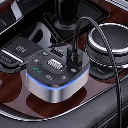 Адаптер автомобільний HOCO Crystal transparent car BT FM transmitter E71 сіро прозорий - мініатюра 3