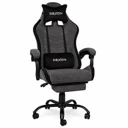 Геймерське крісло DEXON ORION X з підставкою для ніг, з велюру, металева хрестовина, Чорний-Сірий - мініатюра 1