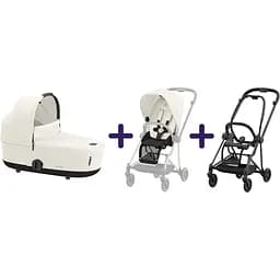 Люлька Cybex Mios Lux Off White + Текстиль для прогулянкового блоку Cybex Mios Off White + Шасі для коляски Cybex Mios LS RBA Matt Black