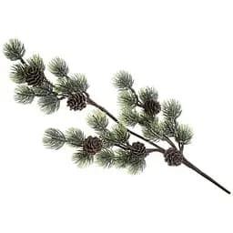 Декоративная глиттерная ветка с литой хвоей и шишками Зеленая 38 см