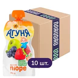 Упаковка фруктового пюре Агуня Яблуко-полуниця-чорниця 900 г (90 г x 10 шт.)