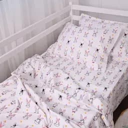 Простирадло MirSon на резинці Бязь Kids Time 17-0529 Bunnies white 70х130 см біле (2200008620158) - мініатюра 2