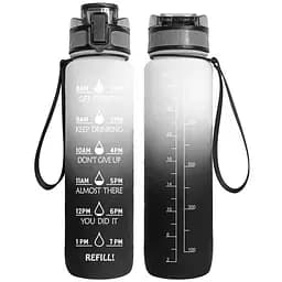 Мотиваційна пляшка для води з часом без BPA Tritan фітнес спорт прогулянка black white 1 л
