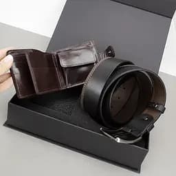 Подарунковий чоловічий набір Handycover 2502 (гаманець та ремінь) коричневий в коробці - мініатюра 5