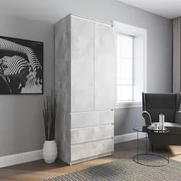 Шафа для одягу Vays R-9 Бетон-Білі планки, 3 шухляди, штанга, без ручок, ЛДСП, 80×50×211 см – для спальні, вітальні, передпокою