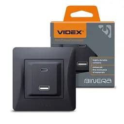 Розетка Videx Binera USB-A + USB-C PD20W чорний графіт (VF-BNCHRUC20-BG)