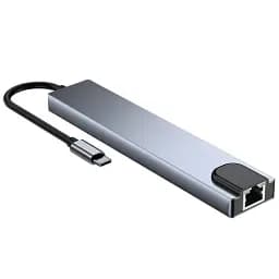 Хаб USB GTL "8-in-1", Grey, Type-C 3.1 - 1xType-C (100 Вт) / 1xType-C 2.0 / 1xUSB 3.0 / 1xUSB 2.0 / HDMI / GLan / microSD / SD, кабель 15 см, алюмінієвий корпус (GTLHUB8IN1) - мініатюра 5