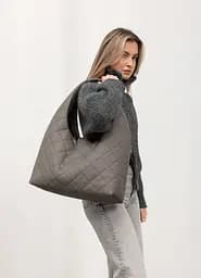 Женская сумка Sambag HOBO L серая строченая 34 х 37 х 16 см (53300039)