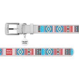Нашийник для собак Waudog Design Етно, шкіряний, з QR паспортом, 38-49х2, 5 см, білий - мініатюра 3