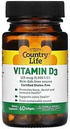 Вітамін D3 Country Life Vitamin D3 5000 IU, 60 капсул для здоров'я кісток, зубів і імунітету