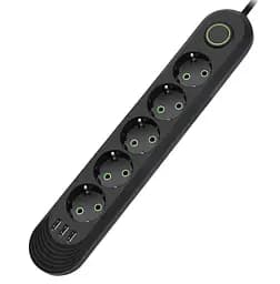Сетевой фильтр-удлинитель Voltronic F05UB 5 розеток + 3 USB, 1.5 м, 3х0,75мм, 2500W, Black - мініатюра 1
