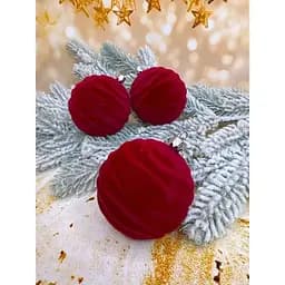 Набір ялинкових куль Хвиля Оксамит 80 мм 6 шт Бордовий