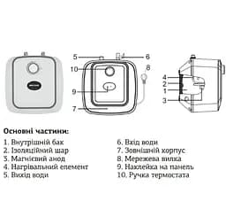 Водонагрівач Mixxus EWH-0606 Small Under під мийкою 6 л, 1500 Вт, мокрий ТЕН, вертикальний, квадратний, білий (WH0006) - мініатюра 4