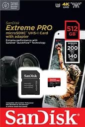 SanDisk Карта пам'яті microSD 512GB C10 UHS-I U3 R200/W140MB/s Extreme Pro V30 + SD - мініатюра 2