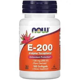 D-альфа-токоферилацетат NOW Vitamin E-200 D-Alpha Tocopheryl, 100 капсул