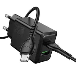 МЗП Hoco N71 Nuevo PD30W+QC3.0 (1USB-A/1C) + кабель Type-C to Type-C Black - мініатюра 3