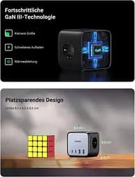 Мережевий зарядний пристрій Ugreen CD268 3-контактна розетка DigiNest Cube 65W 2*USB+2*USB-C Power Strip GaN (60113) - мініатюра 3