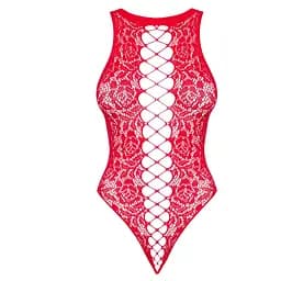 Ажурный бодистокинг с эффектом шнуровки Obsessive B120 teddy Red S/M/L