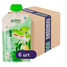 Упаковка натурального яблучно-грушево-шпинатного пюре Galicia Baby 540 г (90 г x 6 шт.)