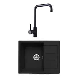 Гранітна мийка з краном прямокутна WIZ № 3 620х500 мм (Чорна)