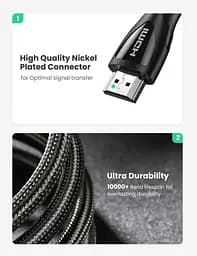 Кабель відео Ugreen HDMI 2.1 8K 3D 48Gbps HDR 1М Black (HD140) - мініатюра 8