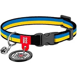 Нашийник для котів Waudog Nylon Colors of freedom з QR паспортом 20-30х1 см блакитний з жовтим