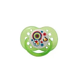Пустышка силиконовая Lindo Цветочки, круглая, 0-6 мес., зеленый (А 31/0-6 гол)