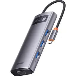 Хаб Baseus Metal Gleam Series 7-in-1 Type-CHUB Type-CtoHDXiaomi* 1+USB3.0*3+PD*1+VGA* 1+RJ45* 1 WKWG040013 Grey